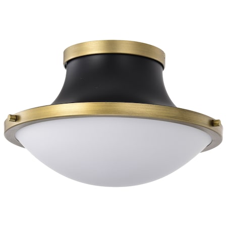 Nuvo Lafayette 1-Light Flush 14 in. Matte Black/Natural Brass White Opal Glass 60/7905